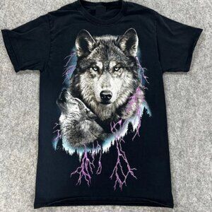 Wolf Lightning Graphic Tee | Vintage Wolf Shirt | Black Nature Wildlife